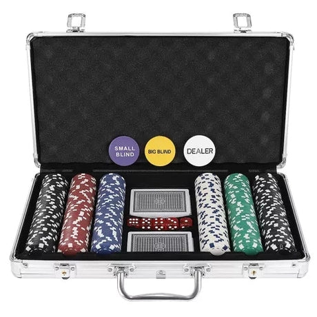 Poker set 300 marker 10 g med aluminiumväska, 2 kortlekar & tärningar