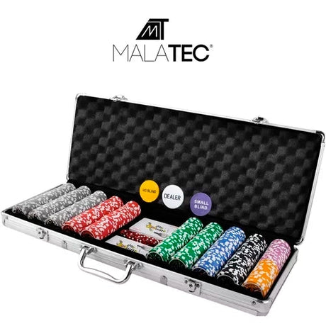 Pokerset 500 st marker med väska, plastchips med metallkärna