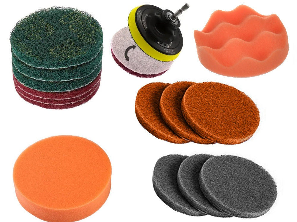Poleringsset för borrmaskin 23 delar borstar och svampar M10/8 mm