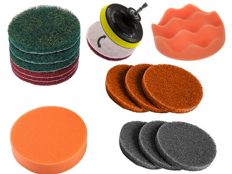 Poleringsset för borrmaskin 23 delar borstar och svampar M10/8 mm