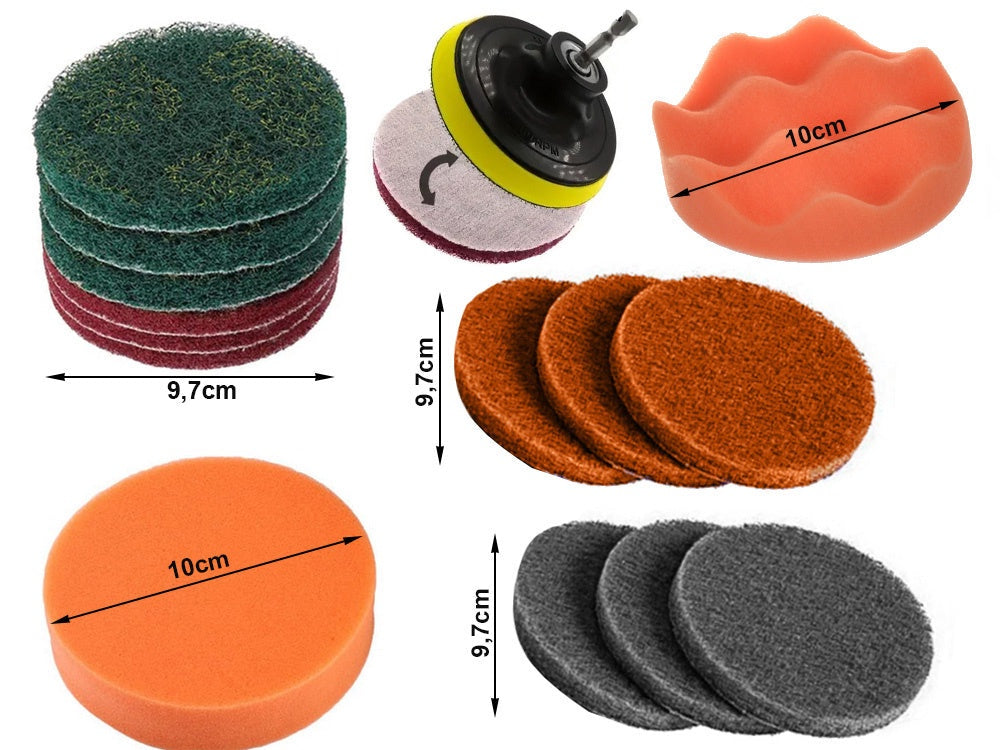 Poleringsset för borrmaskin 23 delar borstar och svampar M10/8 mm