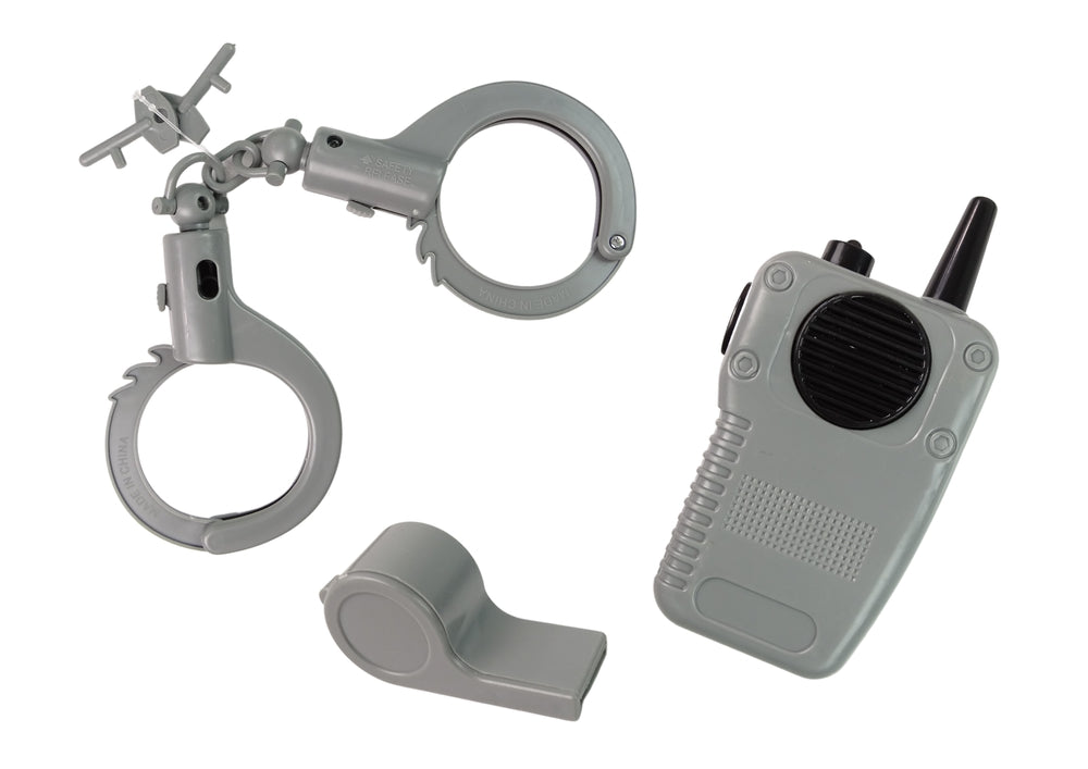 Polisdräkt barn med hatt, badge, handbojor och walkie-talkie