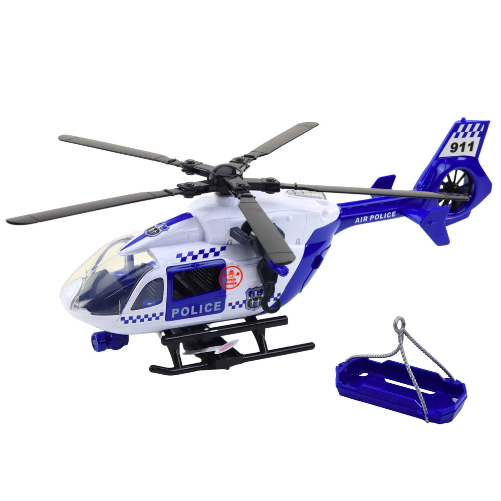 Polishelikopter leksak 35 cm med ljus/ljud och räddningsbår, batterier