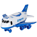 Polis transportflygplan leksak med 3 polisfordon, ljud/ljus, 7 skyltar