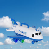 Polis transportflygplan leksak med 3 polisfordon, ljud/ljus, 7 skyltar