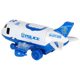 Polis transportflygplan leksak med 3 polisfordon, ljud/ljus, 7 skyltar