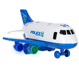 Polis transportflygplan leksak med 3 polisfordon, ljud/ljus, 7 skyltar