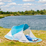 Pop-up strandtält 2 personer 190x120x90 cm turkos/vit med myggnät
