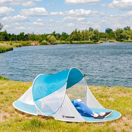 Pop-up strandtält 2 personer 190x120x90 cm turkos/vit med myggnät