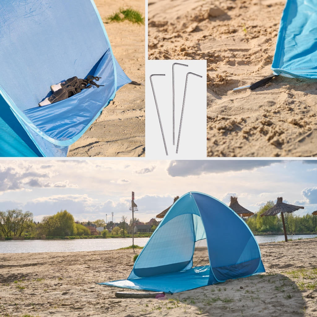 Pop-up strandtält UV-skydd silverbeläggning 140x120 cm med väska