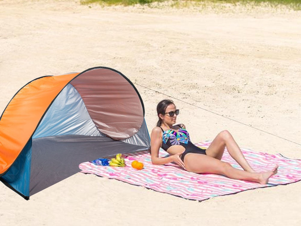 Pop-up strandtält med UV-skydd 190x115x95 cm blå/orange