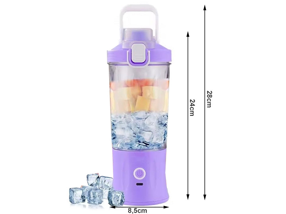 Portabel USB-blender 600 ml uppladdningsbar Type-C 6 blad lila