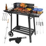 Portabel kolgrill med lock, rotisserie och övergrill 93x41x86 cm