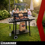 Portabel kolgrill med lock, rotisserie och övergrill 93x41x86 cm