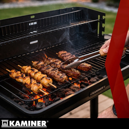 Portabel kolgrill med lock, rotisserie och övergrill 93x41x86 cm