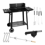 Portabel kolgrill med lock, rotisserie och övergrill 93x41x86 cm