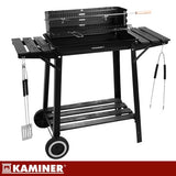 Portabel kolgrill med lock, rotisserie och övergrill 93x41x86 cm