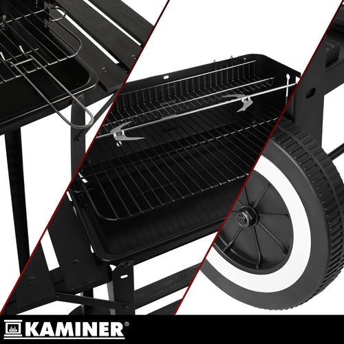 Portabel kolgrill med lock, rotisserie och övergrill 93x41x86 cm