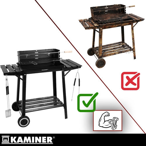 Portabel kolgrill med lock, rotisserie och övergrill 93x41x86 cm