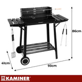 Portabel kolgrill med lock, rotisserie och övergrill 93x41x86 cm
