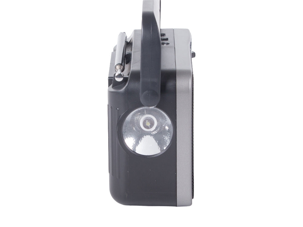 Portabel radio FM/AM/kortvåg med LED-ficklampa USB-C grå 17,5 cm