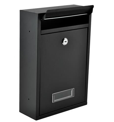 Postlåda svart galvaniserat stål med lock och 2 nycklar 32 cm
