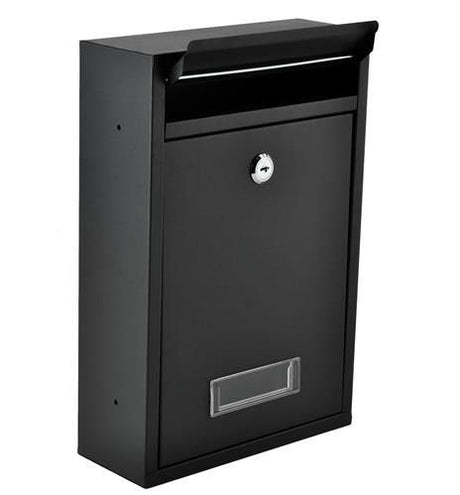 Postlåda svart galvaniserat stål med lock och 2 nycklar 32 cm