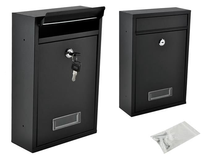 Postlåda svart galvaniserat stål med lock och 2 nycklar 32 cm