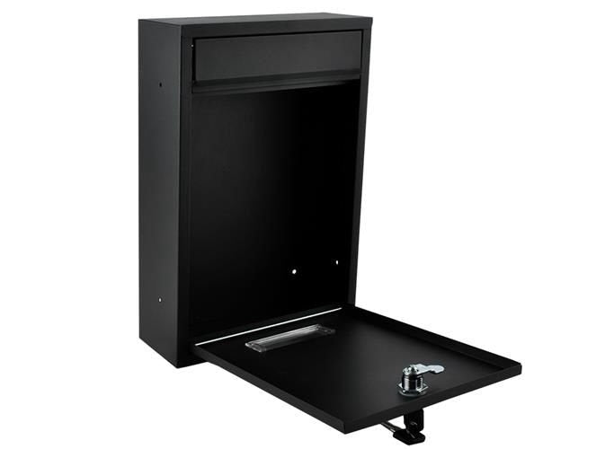 Postlåda svart galvaniserat stål med lock och 2 nycklar 32 cm