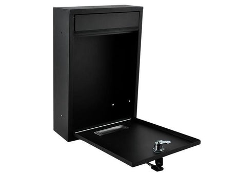 Postlåda svart galvaniserat stål med lock och 2 nycklar 32 cm