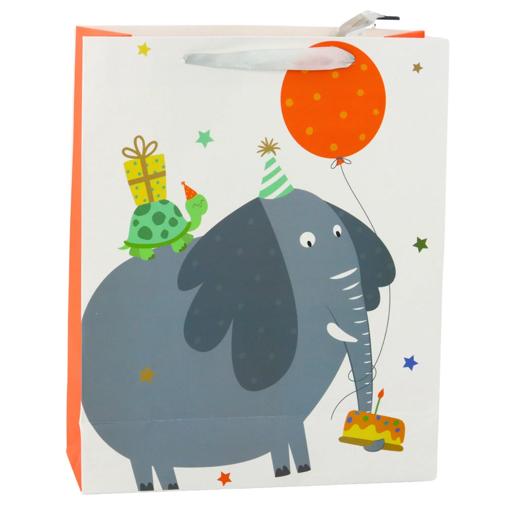 Presentpåse barnkalas elefant & sköldpadda 32x26x12 cm 1-pack
