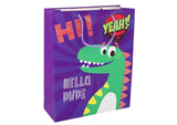 Presentpåse dinosaurie lila med glitter 41,5x30x12 cm