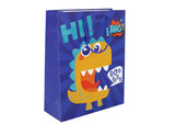 Presentpåse i papper dinosaurmotiv marinblå med glitter 41,5x30x12 cm