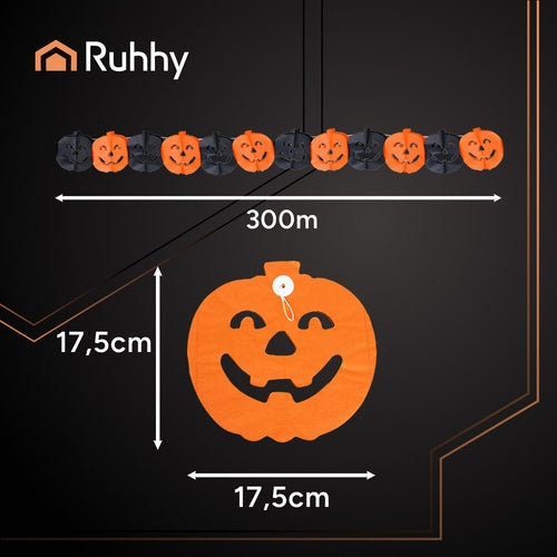 Pumpagirlang Halloween 3 m papper orange/svart, pumpor 17,5 cm