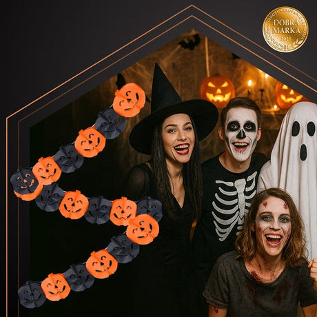 Pumpagirlang Halloween 3 m papper orange/svart, pumpor 17,5 cm