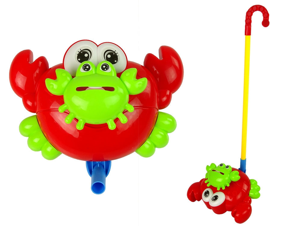Pushbike krabba med klocka och snurrfigur, röd/grön, från 3 år