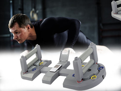Push-up board med justerbara handtag och timer, plast grå, max 100 kg