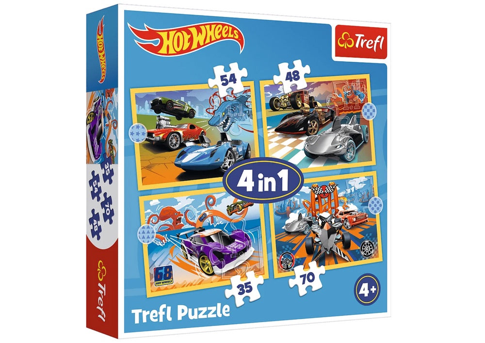 Pussel 4-i-1 Hot Wheels fordon 12-24 bitar barn 4+ (4-pack)