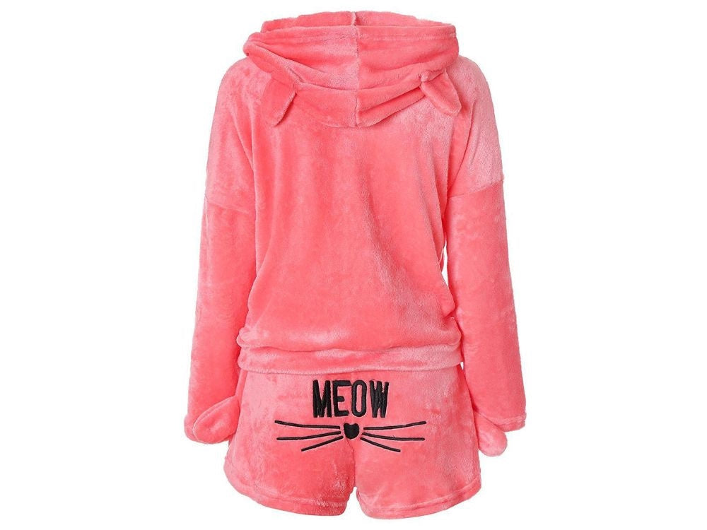 Pyjamas dam 2-delar bomull långärmad tröja + shorts rosa stl M
