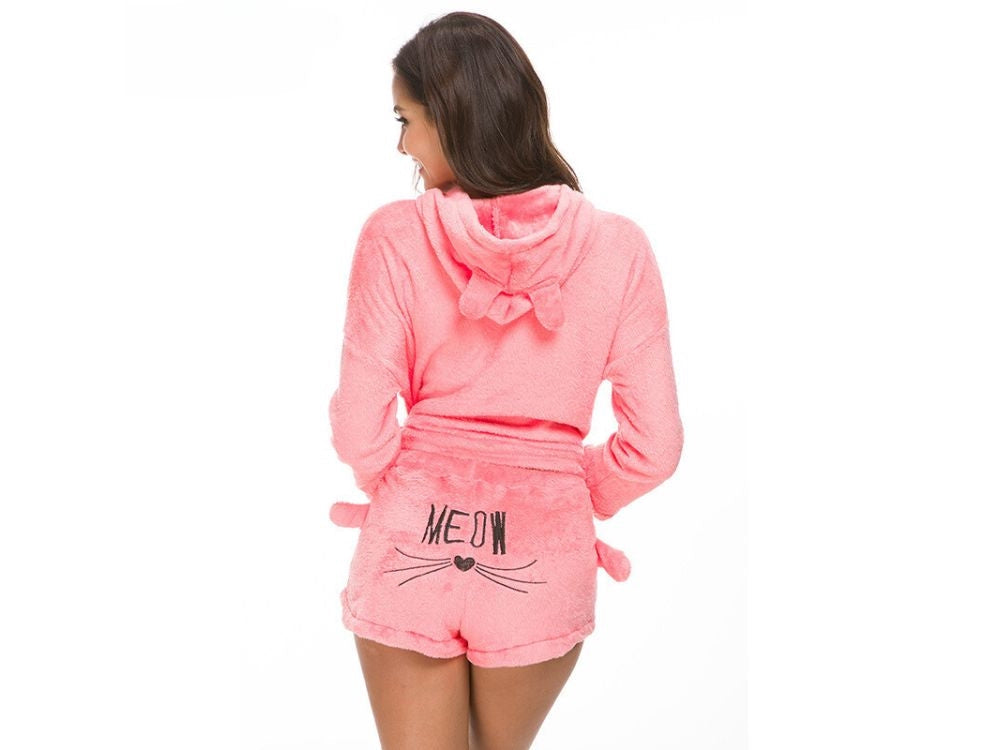 Pyjamas dam 2-delar bomull långärmad tröja + shorts rosa stl M
