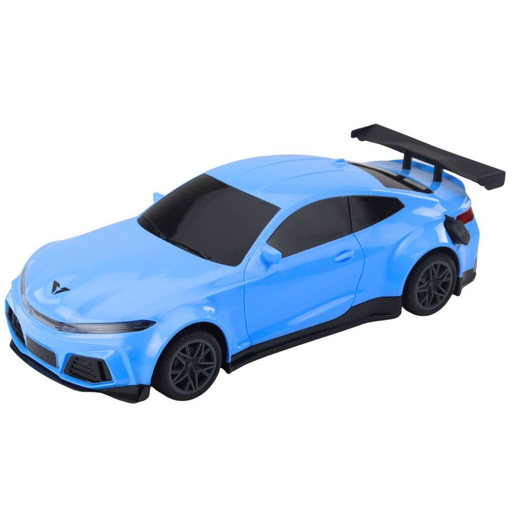 RC racingbil med fjärrkontroll och laddstation, LED-ljus, blå