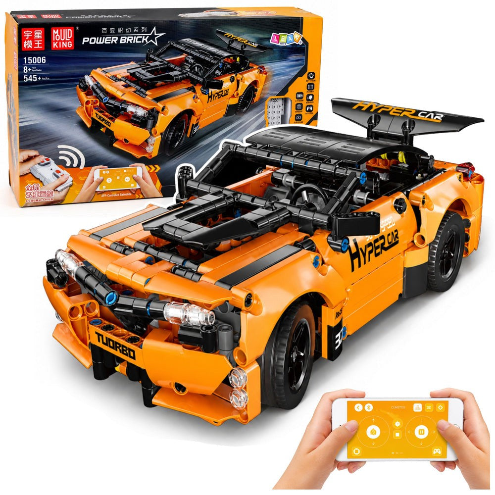 RC-sportbil byggset 545 delar orange 27 cm med fjärrkontroll & app