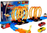 Racerbana med 4 loopar och dragback-bilar, 37 delar, 181 cm, 3+