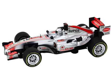 Racerbil leksak 46 cm silver 1:9 med ljus/ljud och pull-back