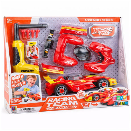 Racerbil tuningkit 36+ delar med batteridriven skruvmejsel och ljus