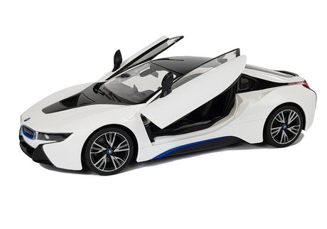 Radiostyrd BMW i8 sportbil 1:14 vit med ljus och fjärrkontroll