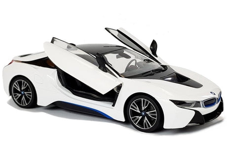 Radiostyrd BMW i8 sportbil 1:14 vit med ljus och fjärrkontroll
