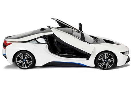 Radiostyrd BMW i8 sportbil 1:14 vit med ljus och fjärrkontroll