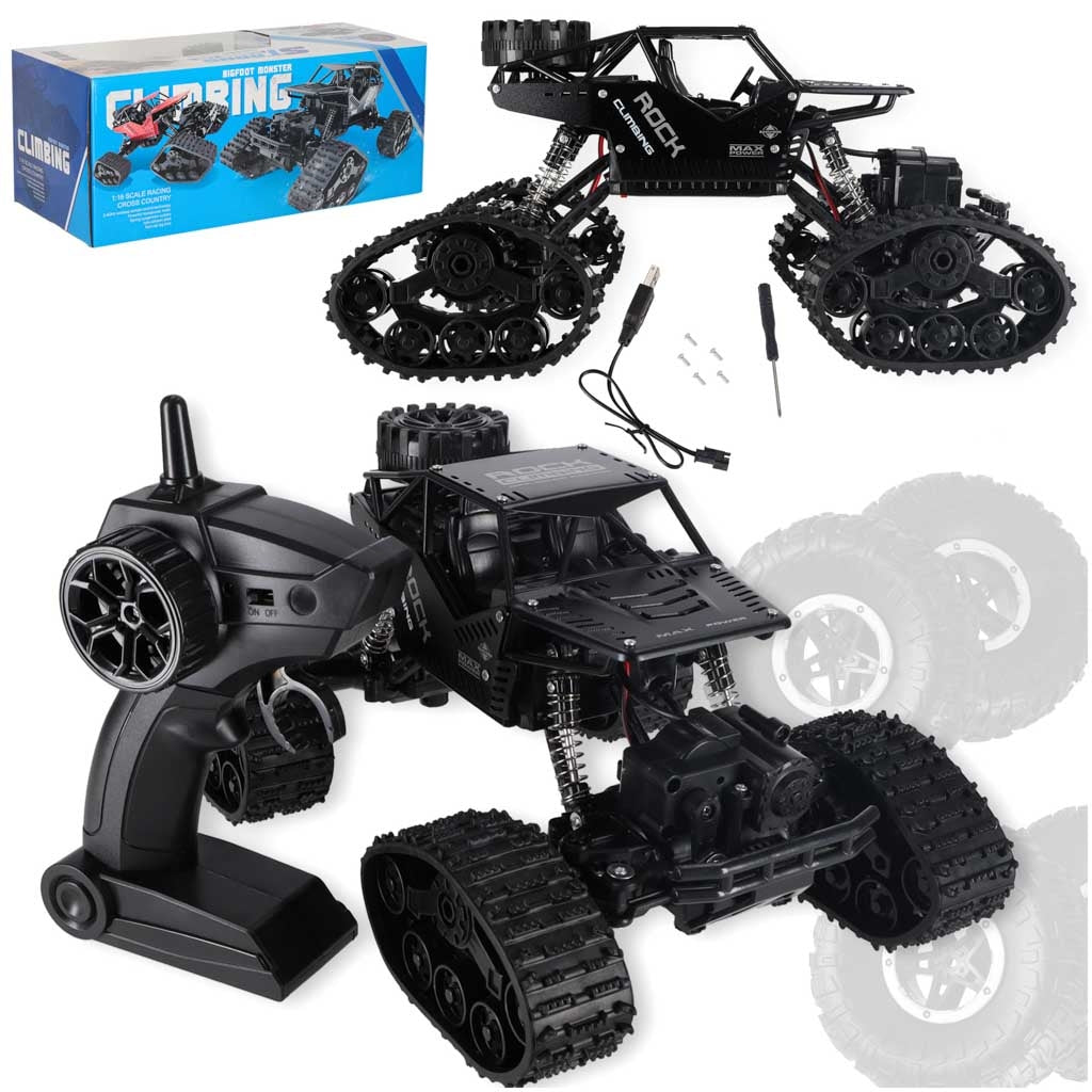 Radiostyrd RC Rock Crawler 4x4 med hjul & larvband 2.4 GHz svart