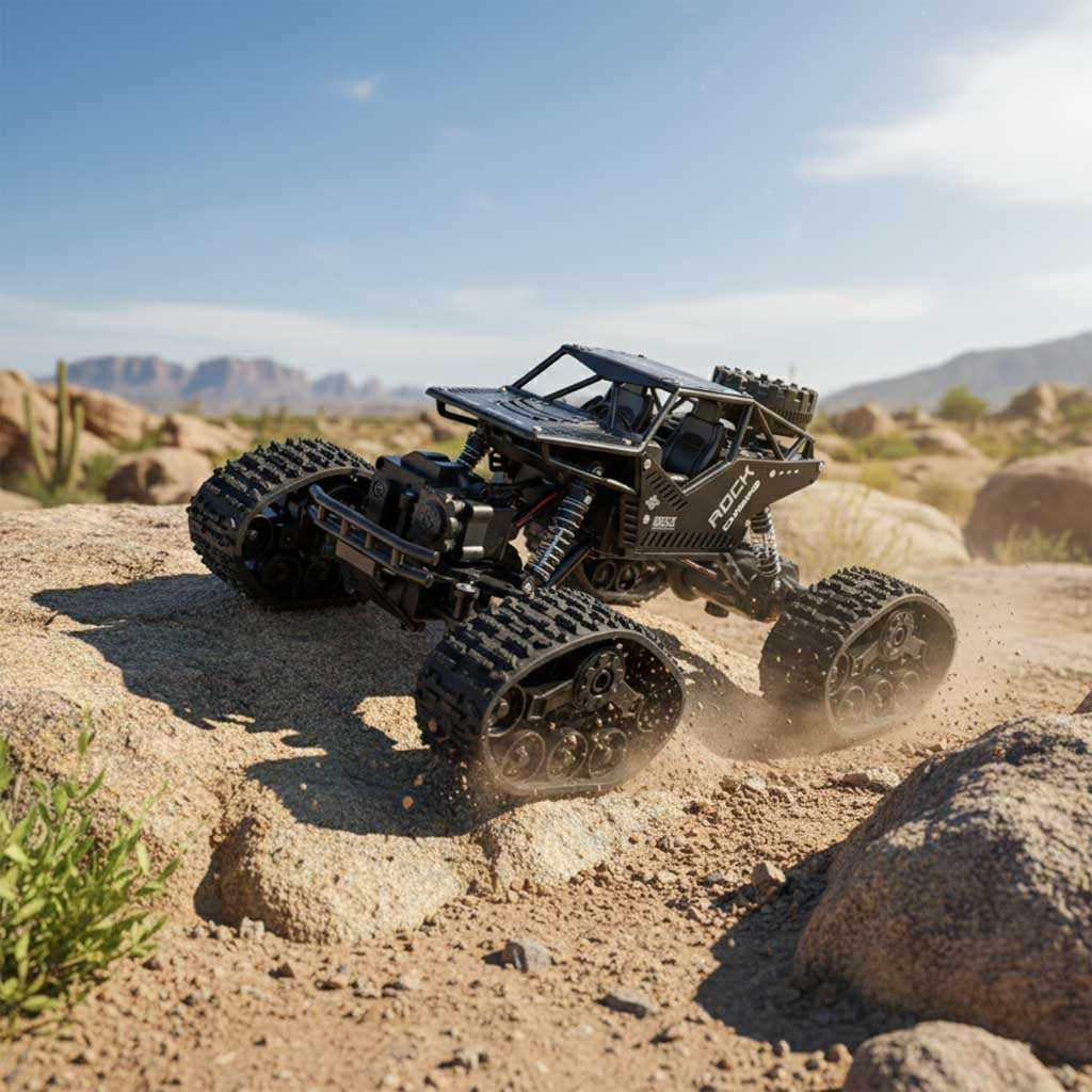 Radiostyrd RC Rock Crawler 4x4 med hjul & larvband 2.4 GHz svart